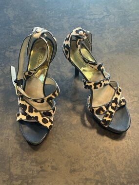 Michael Kors Leopard Print Strappy Heels in Brown and Black